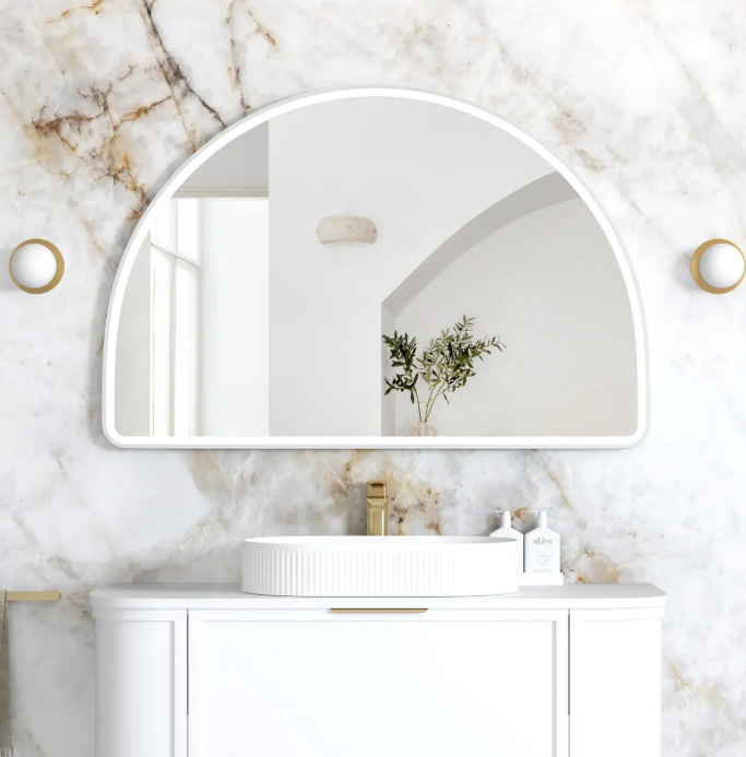 LED Half-Moon 800(H)x1200(W) White Metal Frame Mirror