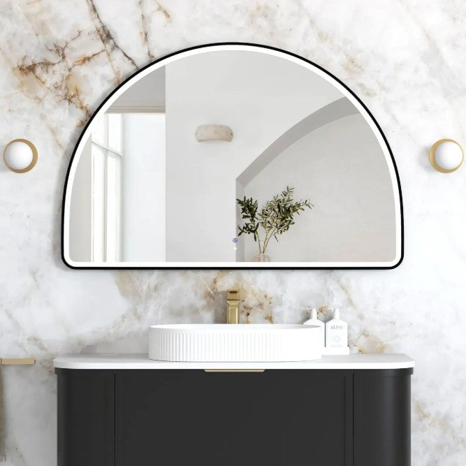 LED Half-Moon 800(H)x1200(W) Black Metal Frame Mirror