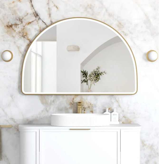 LED Half-Moon 800(H)x1200(W) Gold Metal Frame Mirror