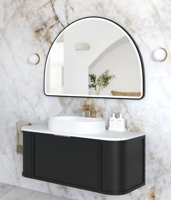 LED Half-Moon 800(H)x1200(W) Black Metal Frame Mirror