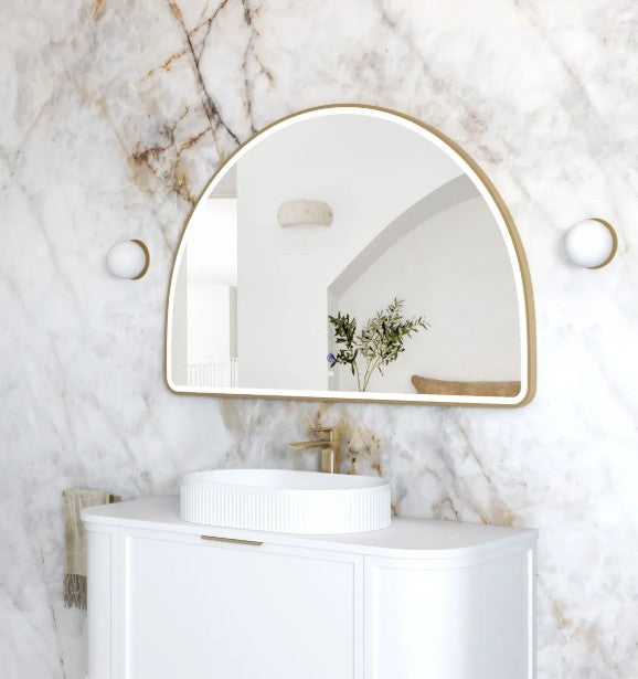 LED Half-Moon 800(H)x1200(W) Gold Metal Frame Mirror