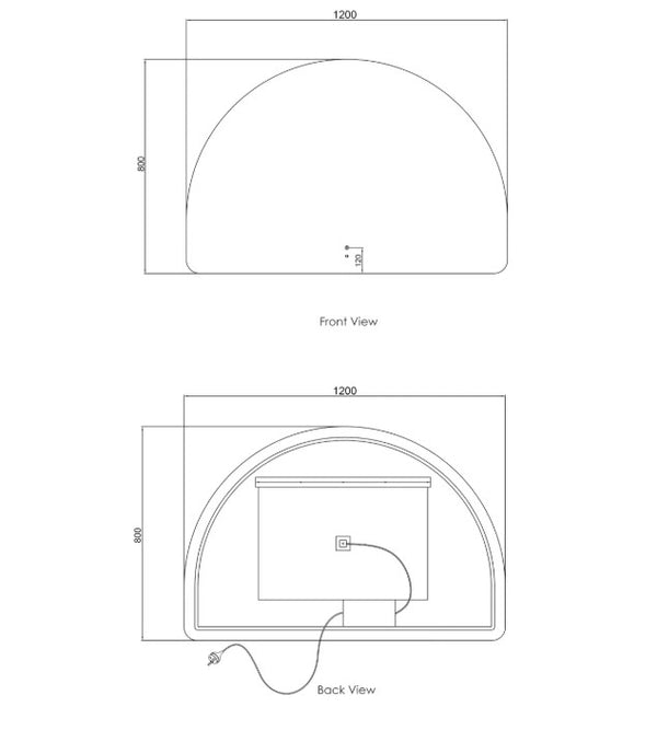 LED Half-moon 800(H)x1200(W) Frameless Mirror