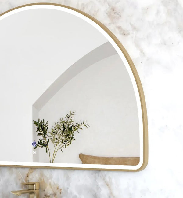 LED Half-Moon 800(H)x1200(W) Gold Metal Frame Mirror