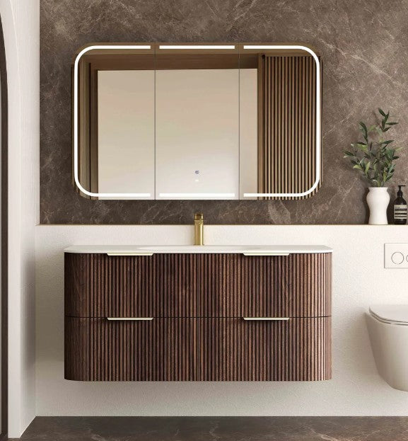 Havana Fluted 600mm-1800mm Sable Walnut Wall Hung Curve Vanity
