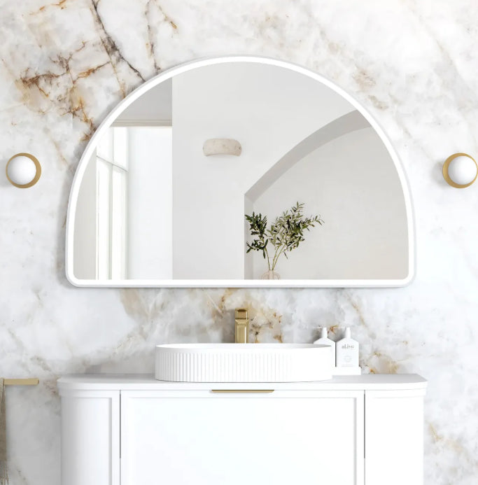 LED Half-Moon 800(H)x1200(W) White Metal Frame Mirror