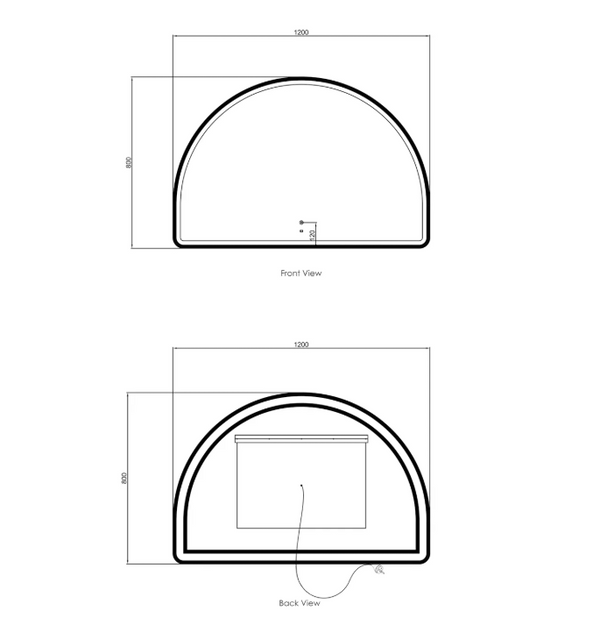 LED Half-Moon 800(H)x1200(W) White Metal Frame Mirror