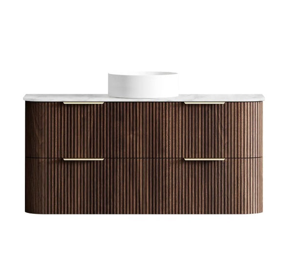 Havana Fluted 600mm-1800mm Sable Walnut Wall Hung Curve Vanity