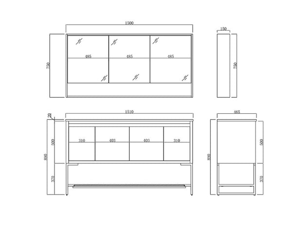 Timber Oak 1500 Mirror cabinet