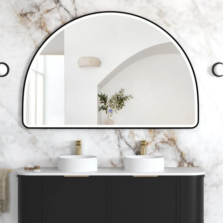 LED Half-Moon 1000(H)x1500(W) Black Metal Frame Mirror