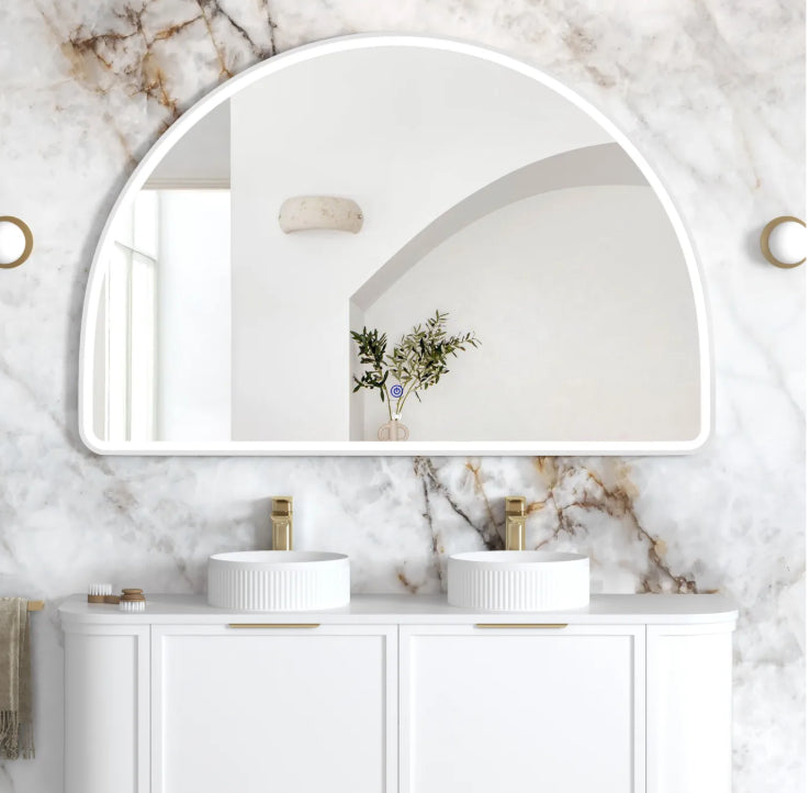 LED Half-Moon 1000(H)x1500(W) White Metal Frame Mirror
