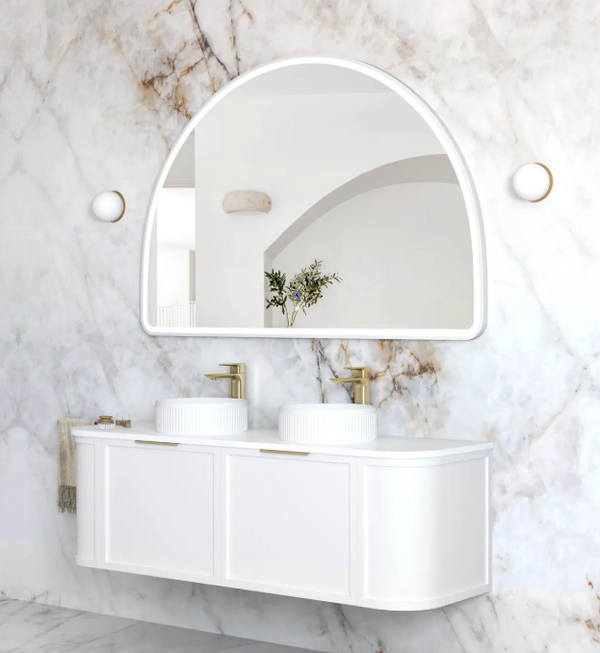 LED Half-Moon 1000(H)x1500(W) White Metal Frame Mirror