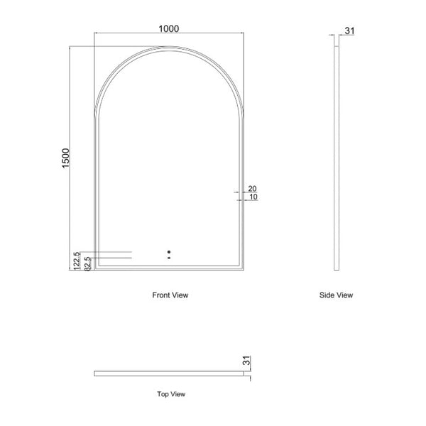 Arch 1500(H)x1000(W) Matte White Metal Frame LED Mirror