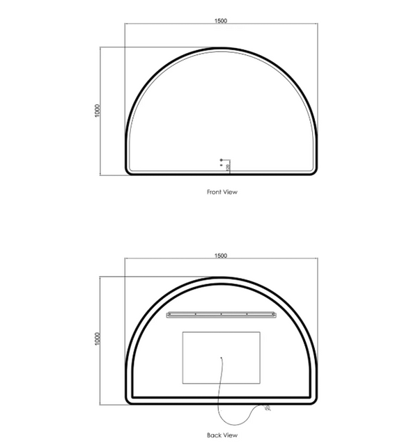 LED Half-Moon 1000(H)x1500(W) White Metal Frame Mirror