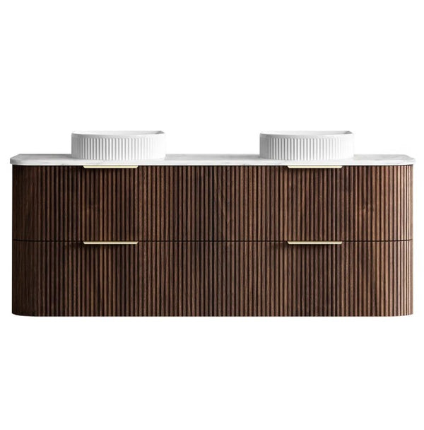 Havana Fluted 600mm-1800mm Sable Walnut Wall Hung Curve Vanity