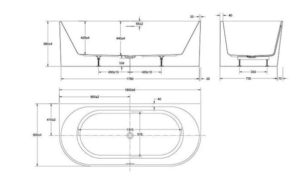 Noosa 1800mm Back To Wall Bath