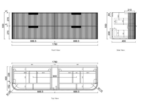 Havana Fluted 600mm-1800mm Woodland Oak Wall Hung Curve Vanity
