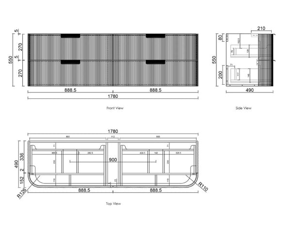Havana Fluted 600mm-1800mm Sable Walnut Wall Hung Curve Vanity