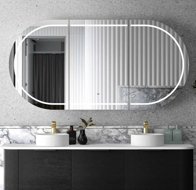 Chloe Black Oak Curved 1800 LED Mirror Cabinet