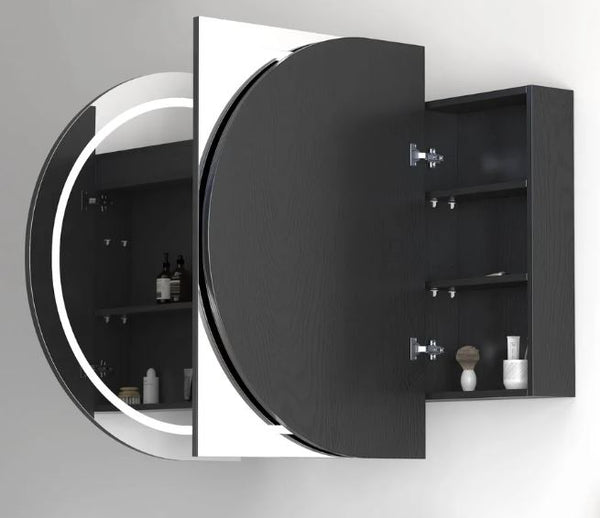 Chloe Black Oak Curved 1800 LED Mirror Cabinet