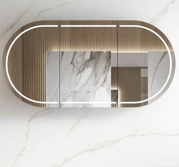 Chloe Natural Oak Curved 1800 LED Mirror Cabinet