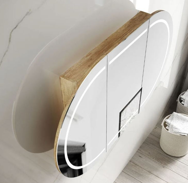 Chloe Natural Oak Curved 1800 LED Mirror Cabinet