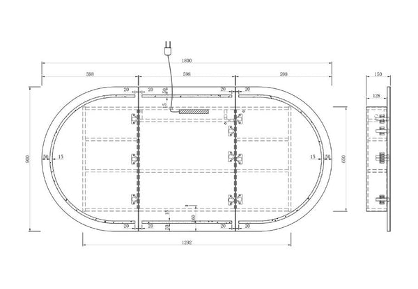 Chloe Black Oak Curved 1800 LED Mirror Cabinet