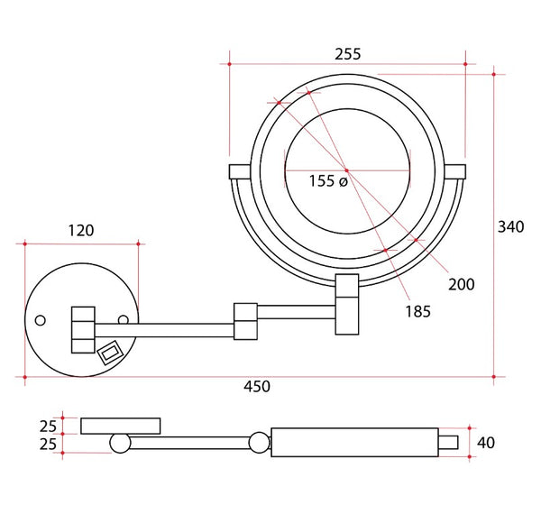 Wall Mounted 5X Magnifying Mirror - 3 colours