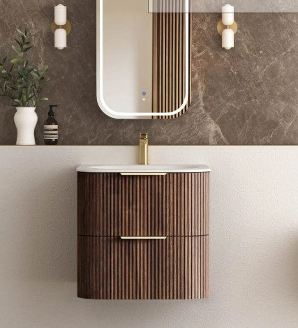 Havana Fluted 600mm-1800mm Sable Walnut Wall Hung Curve Vanity