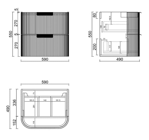 Havana Fluted 600mm-1800mm Woodland Oak Wall Hung Curve Vanity