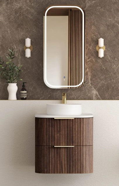 Havana Fluted 600mm-1800mm Sable Walnut Wall Hung Curve Vanity