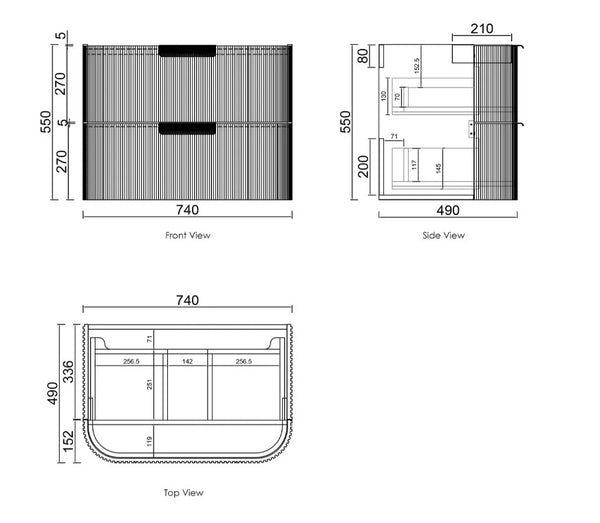 Havana Fluted 600mm-1800mm Sable Walnut Wall Hung Curve Vanity