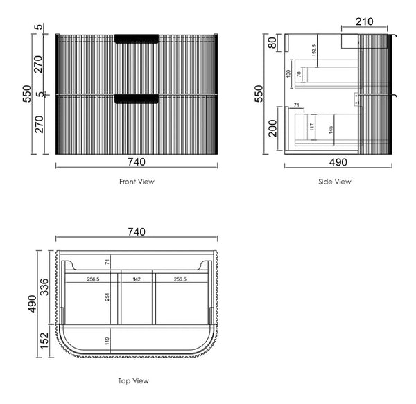 Havana Fluted 600mm-1800mm Woodland Oak Wall Hung Curve Vanity