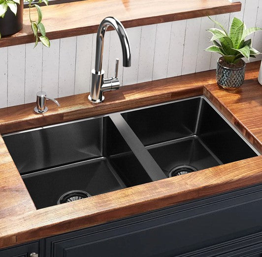 Buy Online Black 760 Handmade Double Bowl Kitchen Sink in Melbourne