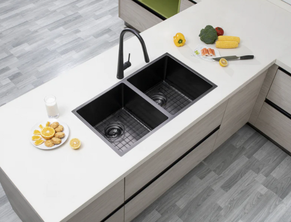 Select 820 Gunmetal Black Handmade Round Corners Double Bowls Sink