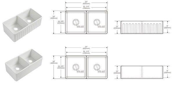 Kingston 835 Fine Fireclay Double Butler Sink