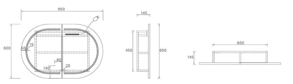Amber LED Mirror Cabinet 900mm