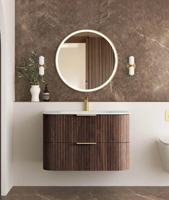 Havana Fluted 600mm-1800mm Sable Walnut Wall Hung Curve Vanity