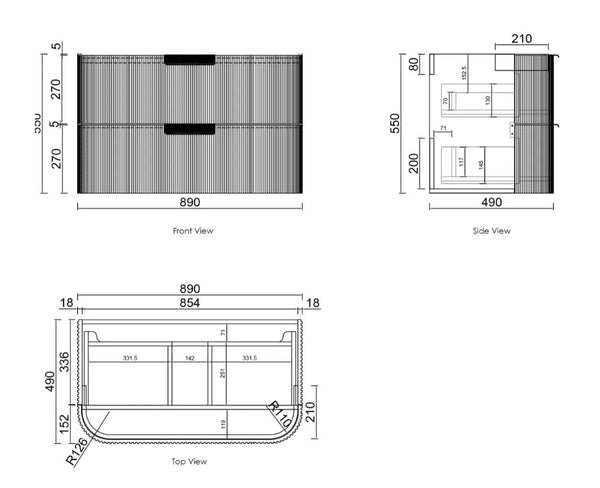 Havana Fluted 600mm-1800mm Woodland Oak Wall Hung Curve Vanity