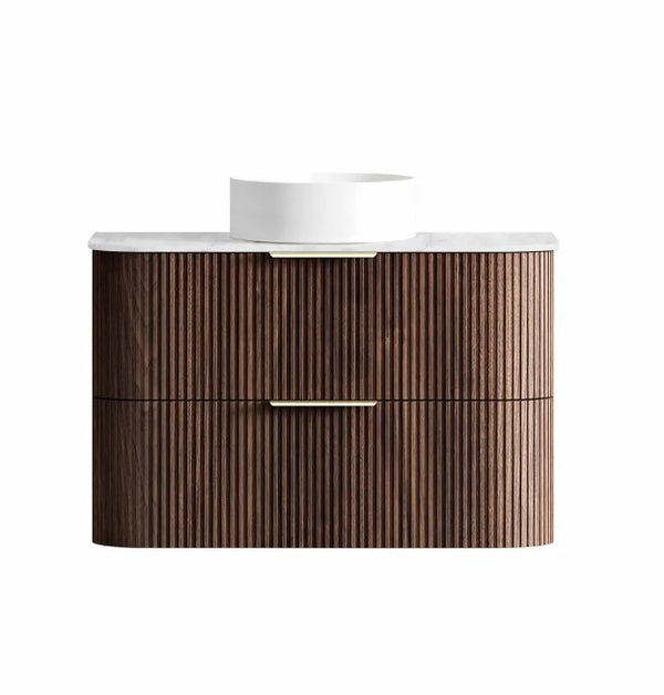 Havana Fluted 600mm-1800mm Sable Walnut Wall Hung Curve Vanity