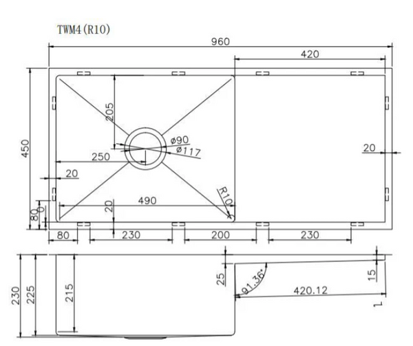 Select 960mm Gunmetal Black Sink With Drainer