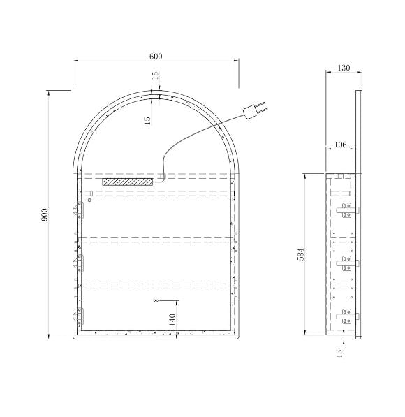 Arch Black Oak 600 LED Mirror Cabinet