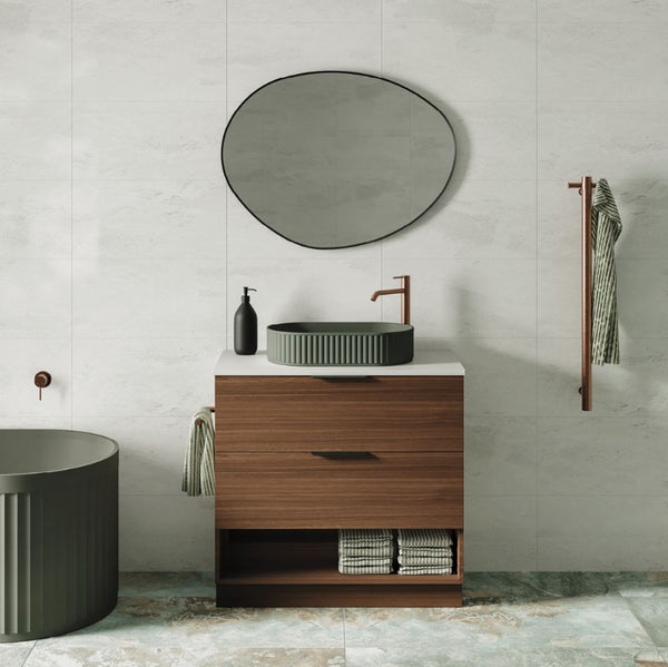 Pebble Matte Black Asymmetrical Framed Mirror, 700 x 920mm
