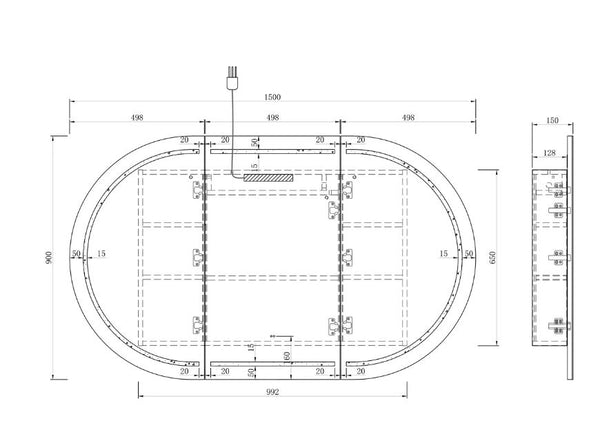 Chloe Natural Oak Curved 1500 LED Mirror Cabinet