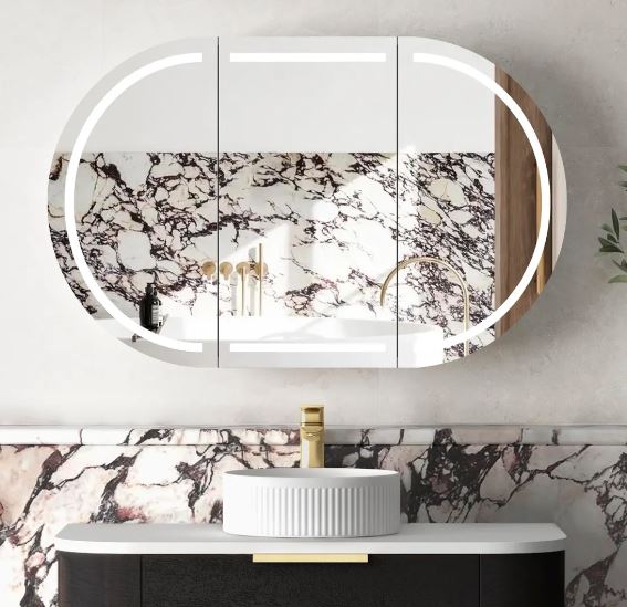 Chloe Black Oak Curved 1200 LED Mirror Cabinet