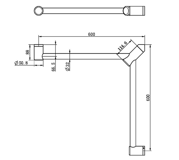 MECCA Care 600x600mm Brushed Nickel Wrap Around Corner Grab Rail 32mm