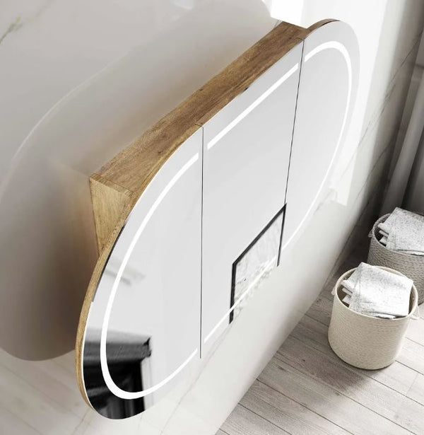 Chloe Natural Oak Curved 1200 LED Mirror Cabinet