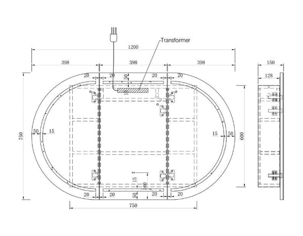 Chloe Black Oak Curved 1200 LED Mirror Cabinet