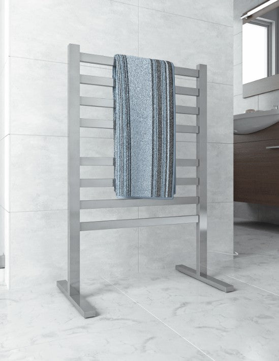 Straight Flat Free-Standing Polished Heated Towel Rail