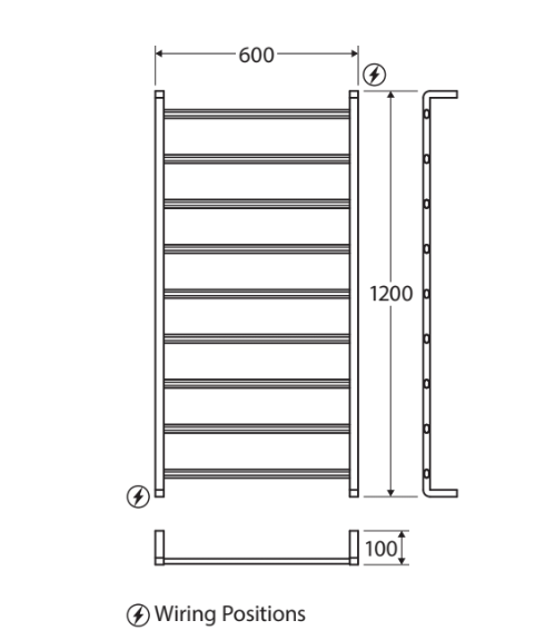 Koko 600x1200mm Heated Towel Rail - Matte Black