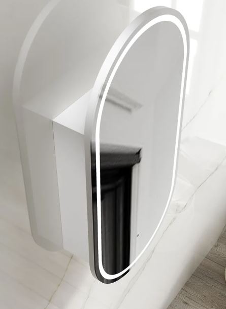 Oval Matte White 450 LED Mirror Cabinet